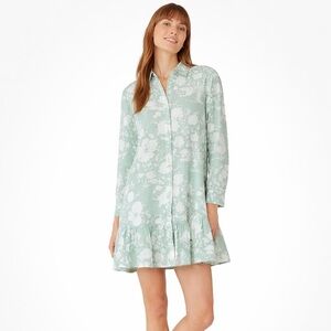 LIVRO Polly Shirt Dress Sz S Green Floral Mini Button Gauze Cotton Cottage Light
